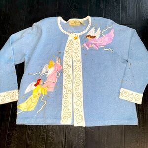 Design Options by Philip & Jane Gordon Cardigan ugly Christmas sweater Angels XL
